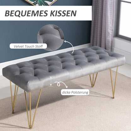 HOMCOM Sitzbank Polsterbank Pianobank Schuhbank mit Samtoptik Bettbank Klavierbank für Schlafzimmer, Wohnzimmer, Flur, Metall Grau 116 x 44,5 x 49 cm