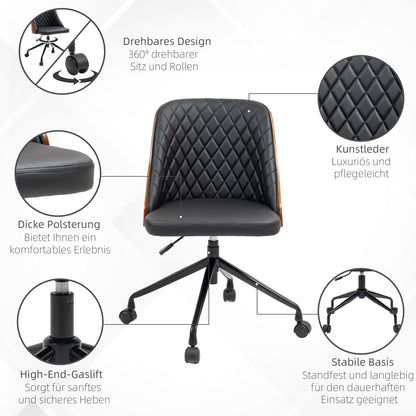 Vinsetto Bürostuhl Schreibtischstuhl Drehstuhl Home-Office-Stuhl höhenverstellbarer ergonomisch 360°-Drehräder Schaumstoff PU Schwarz 48,5 x 54,5 x 81-87 cm