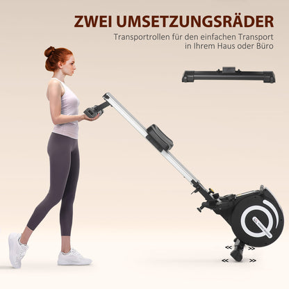 HOMCOM Rudergerät, klappbar, leiser Aluminiumrahmen, LCD-Monitor, 8 Stufen Widerstand, Schwarz/Silber