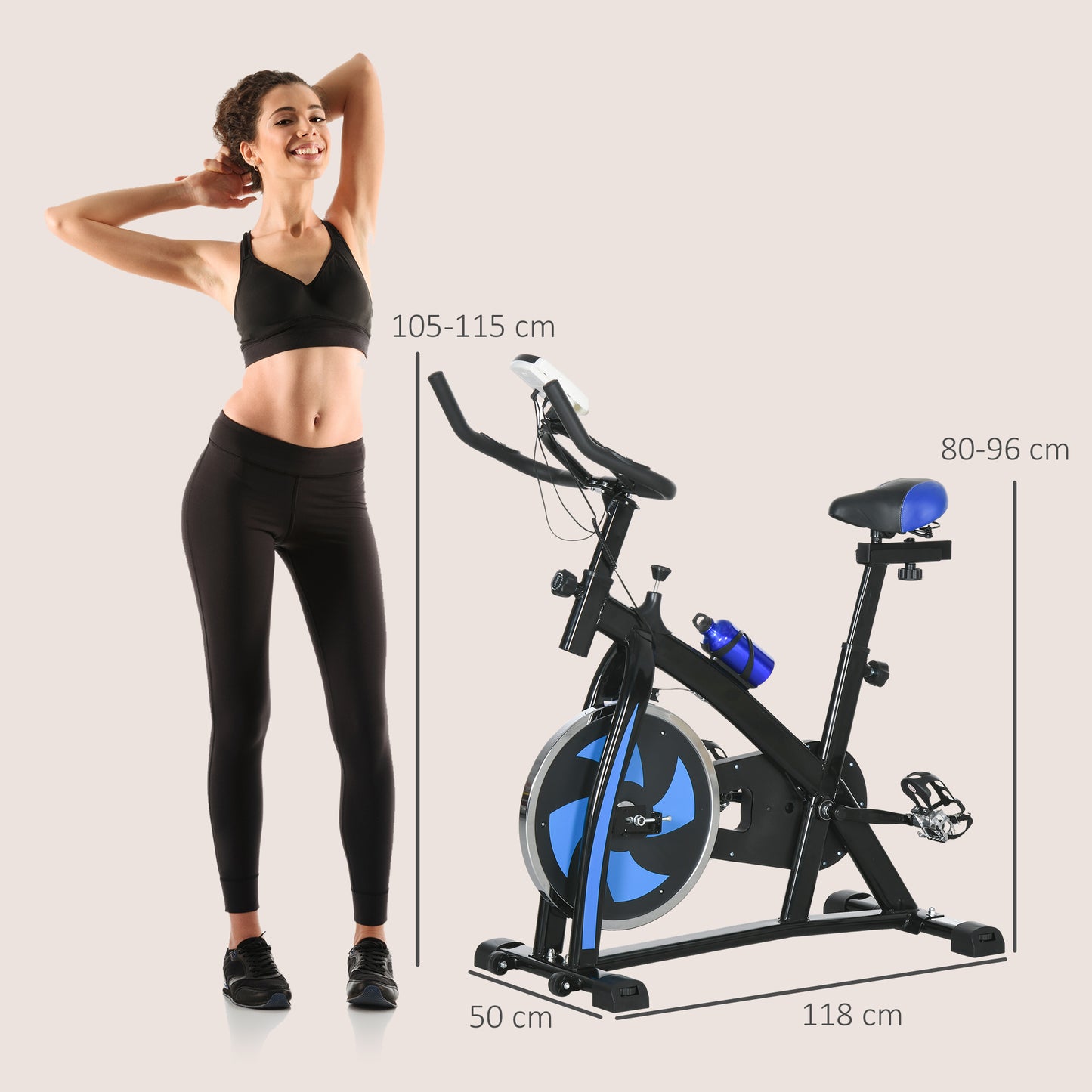 SPORTNOW Heimtrainer, leise, anpassbarer Widerstand, Pulssensor, Monitor, Blau