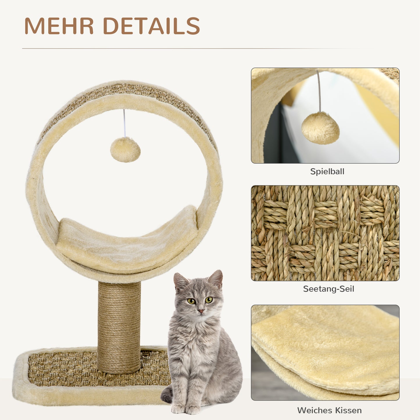 PawHut Katzenkratzbaum Klein Katzenbaum für eine einzelne Katze Katzen-Spiel-Stamm Katzenspielzeug Kletterbaum Jute Khaki+Hellbraun 40 x 30 x 56 cm