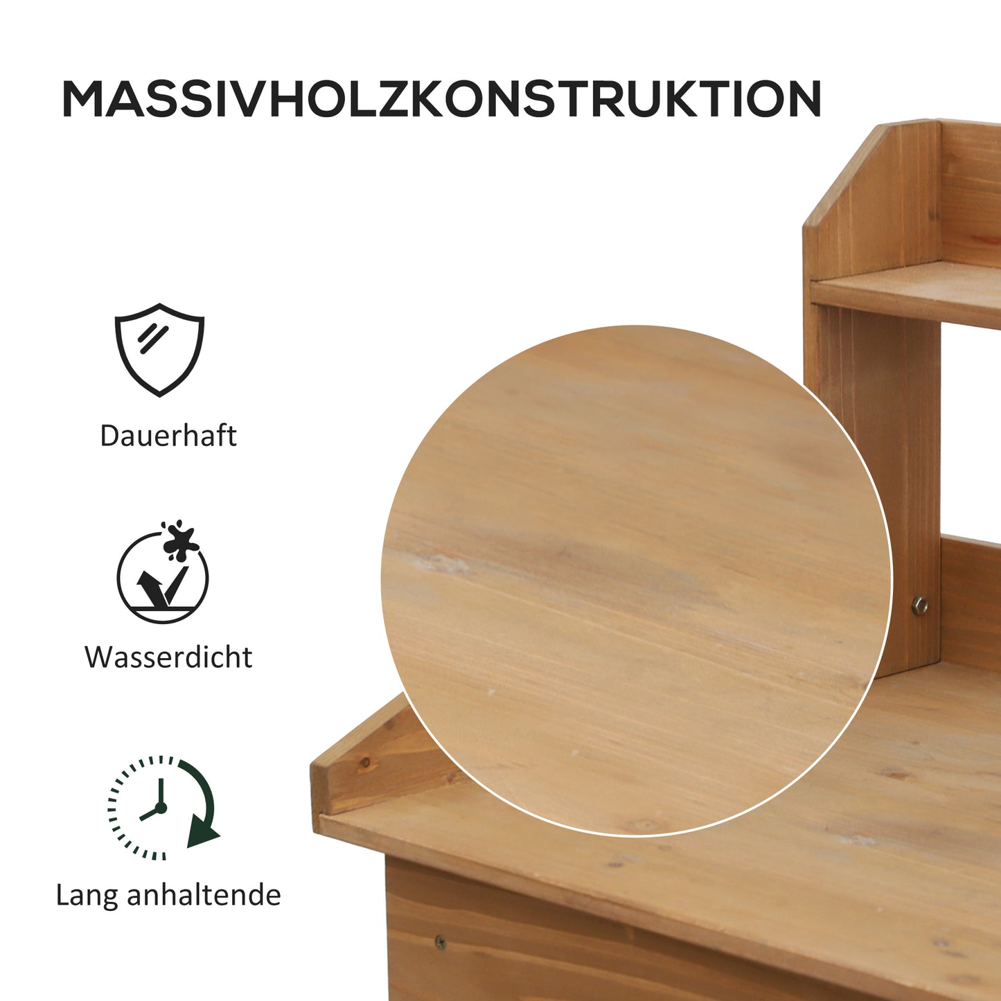 Outsunny Pflanztisch Gärtnertisch Blumentisch mit Wanne Garten Tannenholz Natur 117 x 45 x 121 cm