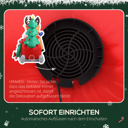Outsunny Aufblasbare Weihnachtsdekoration, Weihnachtsmann in Rentierschlitten, Polyesterstoff, LED-Lichter, Bunt