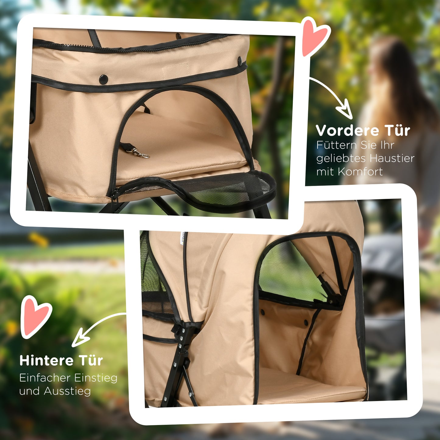 PawHut Hundewagen Hundebuggy klappbar, 1 Korb, 2 Bremsen, inkl. Sicherheitsleine, Hellbraun