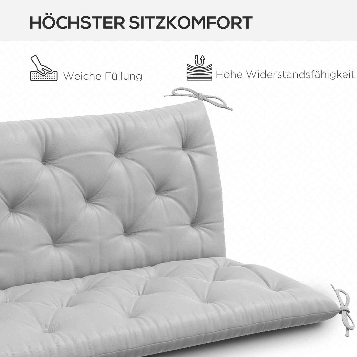 Outsunny 3 Sitzer Bankauflage 150x98x8 cm Bankkissen mit Bändern, Bankpolster für Gartenmöbel Hollywoodschaukel, Hellgrau