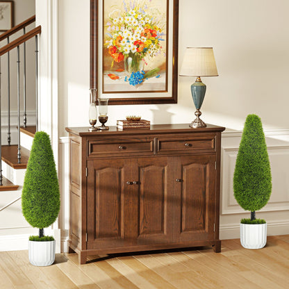 HOMCOM 2er-Set Kunstpflanze inklusive Übertopf und Kunstmoos; Künstliche Zypresse, Weiß + Grün