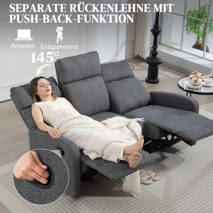 HOMCOM 3-Sitzer-Sofa, individuell verstellbare Rückenlehnen, Fußstütze, Stoffbezug, Metall, Grau