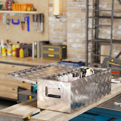 HOMCOM Gerätekasten, Werkzeugkiste, mit Schloss, zwei Tragegriffe, Aluminium, 76 x 33 x 25 cm