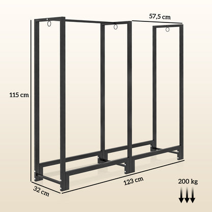 Outsunny Feuerholzgestell, zwei Abschnitte, rostfreier Stahlrahmen, bis 200 kg, 123 x 32 x 115 cm, Schwarz