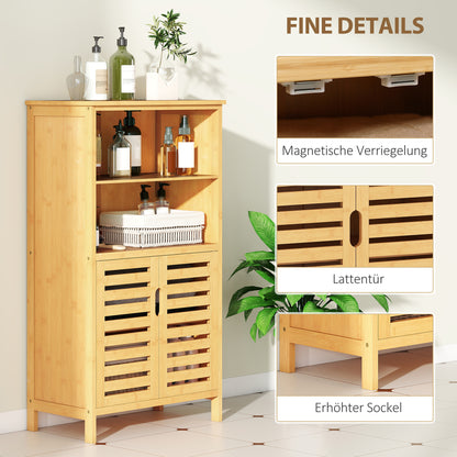 kleankin Badezimmerschrank aus Bambus, mit Lamellentüren, 2 Regale, 1 Schrank, 50 cm x 29 cm x 92 cm, Natur