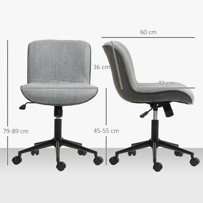 HOMCOM Armloser Bürostuhl, gepolstert, höhenverstellbar, drehbar, rollbar, Grau