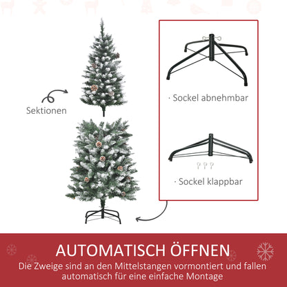 HOMCOM Künstlicher Weihnachtsbaum, 630 Zweige, 37 Zapfen, verschneite Spitzen, feuerfest, 150 cm