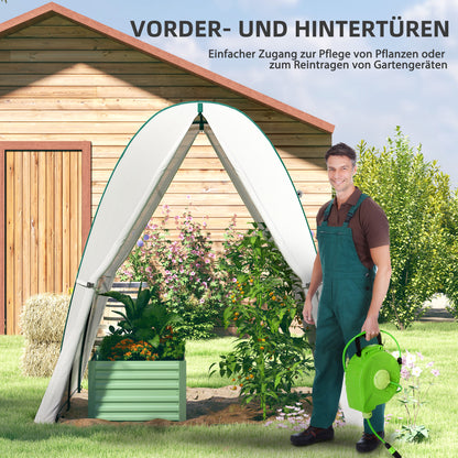 Outsunny Bogen-Gewächshaus mit Sandsäcken und Kunststoff-Abdeckung, 2 Rolltüren, Netzfenster, tragbar, 1,8 x 1,8 x 2 m, Weiß