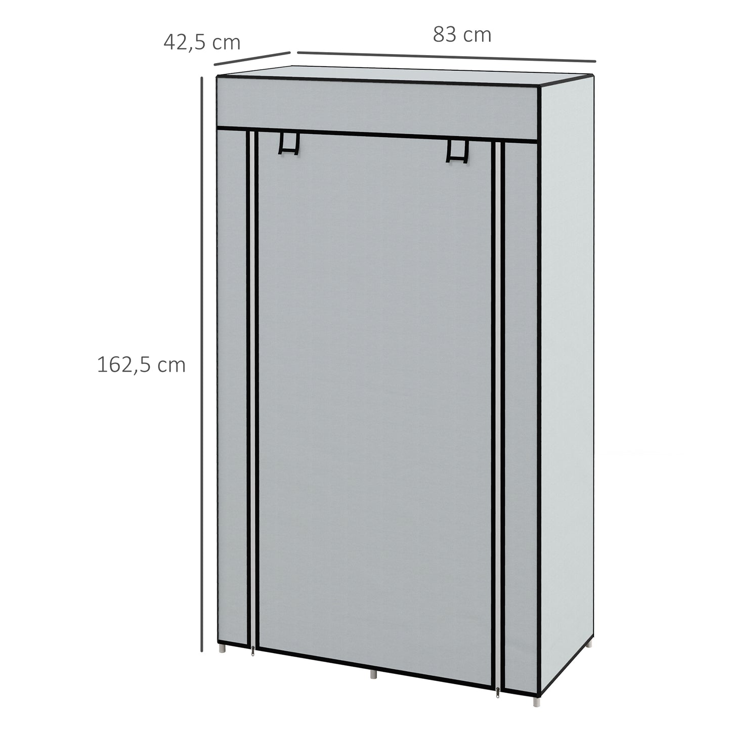 HOMCOM Kleiderschrank Stoffschrank 1 Kleiderstange, 2 Schubladen, 83 x 42.5 x 162,5 cm, Grau
