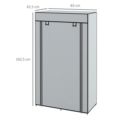 HOMCOM Kleiderschrank Stoffschrank 1 Kleiderstange, 2 Schubladen, 83 x 42.5 x 162,5 cm, Grau