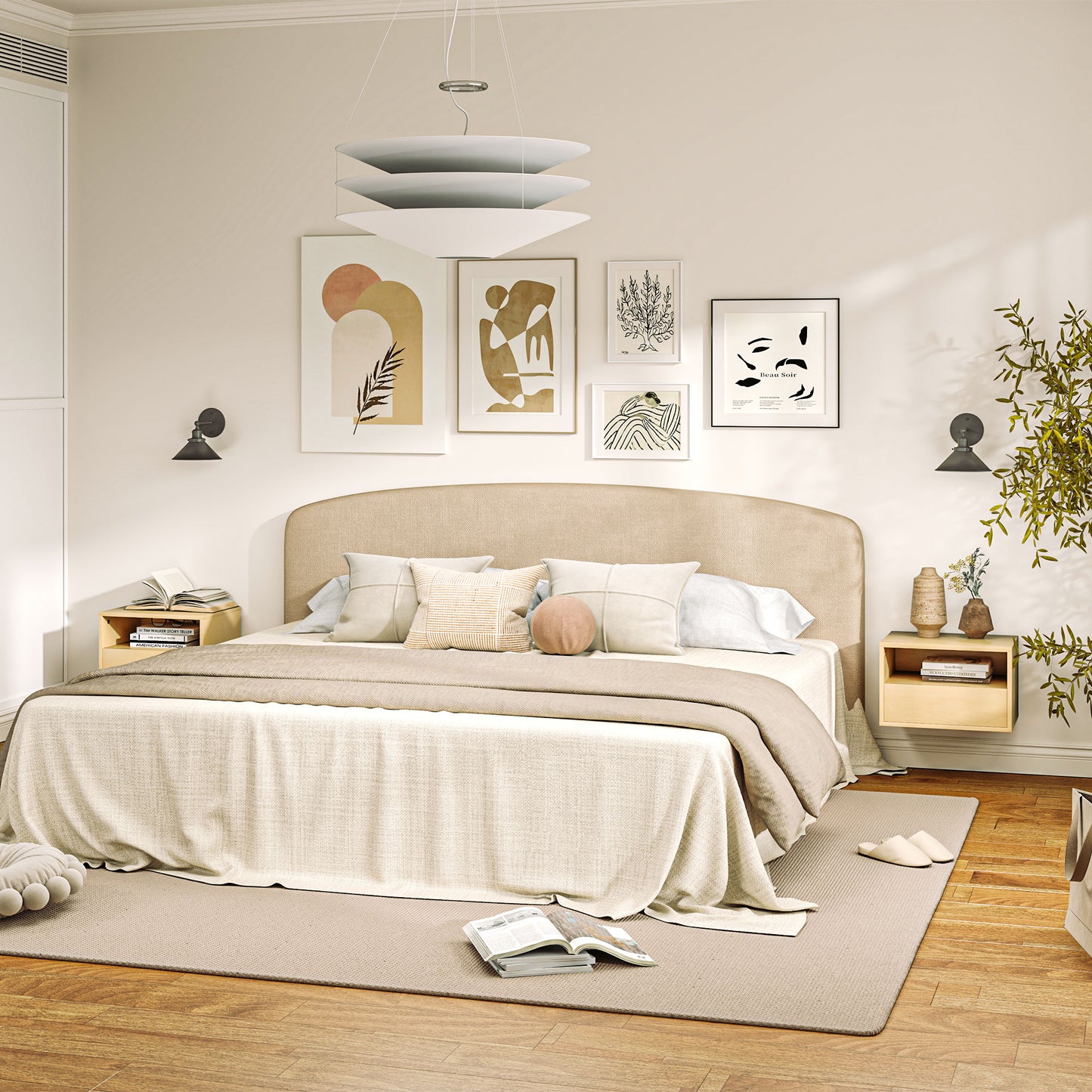 HOMCOM 2-teiliges Wandnachttisch-Set, Nachttisch, Nachtkommode, Spanplatte, Natur, 45 x 35 x 27,5 cm