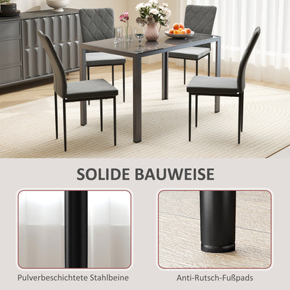HOMCOM 4er-Set Esszimmerstühle in Samtoptik, Moderne Polsterstühle mit Metallbeinen, für Esszimmer, Schlafzimmer, Küche, Grau
