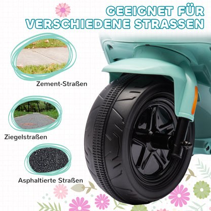 AIYAPLAY 6V Elektro-Motorrad für Kinder, mit Scheinwerfer und Musik, Vor- und Rückwärtsgang, Trainingsräder, 18-36 Monate, Grün