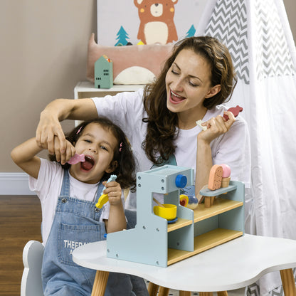 AIYAPLAY Spiel-Eisladen für Kinder, Eiscreme-Stand, viel Zubehör, fördert Fantasie und Motorik, Hellblau
