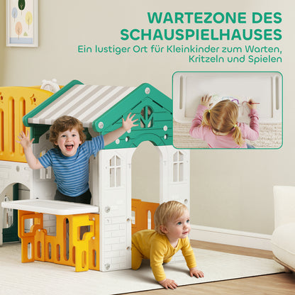 AIYAPLAY 7-in-1 Kinderrutsche, Indoor-Spielplatz, Klettergerüst, Haus, Tafel, Basketballkorb, 1-4 Jahre, Kunststoff, Gelb+Grün
