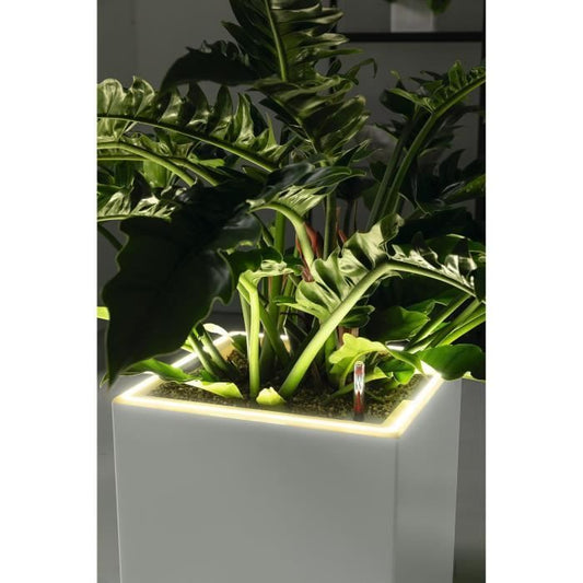 LECHUZA Canto Premium Cube 40 flowerpot - complete LED kit, metallic anthracite