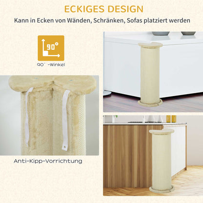 PawHut Kratzbrett für Katzen, Eckdesign, platzsparend, 35 cm x 35 cm x 85 cm, Cremeweiß