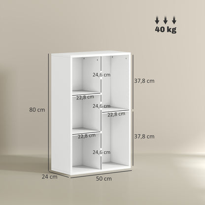 HOMCOM 2-Ebenen-Bücherregal, 5 Fächer, Spanplatte, Aufbewahrungsregal, Weiß