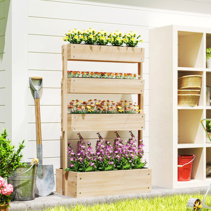 Outsunny Hochbeet Holz, 4 Ebene Pflanzbeet mit Entwässerungslöcher Frühbeet Gartenbeet 88,5 x 45 x 140 cm Naturholz