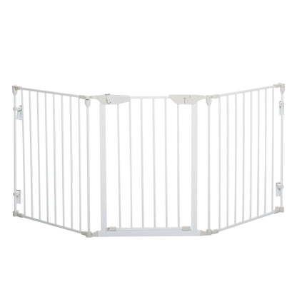 PawHut Absperrgitter Hund Freistehendes Schutzgitter 180 x 74,5 cm Hundegitter Klappbar Türschutzgitter Treppengitter Hundeabsperrgitter für Treppen, Türen, Küche, Flur, 3 Panelen, Weiß