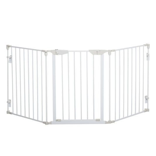 PawHut Absperrgitter Hund Freistehendes Schutzgitter 180 x 74,5 cm Hundegitter Klappbar Türschutzgitter Treppengitter Hundeabsperrgitter für Treppen, Türen, Küche, Flur, 3 Paneelen, Weiß