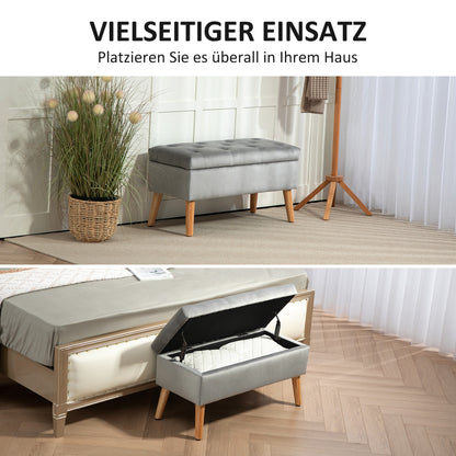HOMCOM Polsterbank mit Stauraum, Stoffbezug in Samtoptik, Holzbeine, für Wohnzimmer, Schlafzimmer, Flur, 80 x 35 x 42 cm, Grau