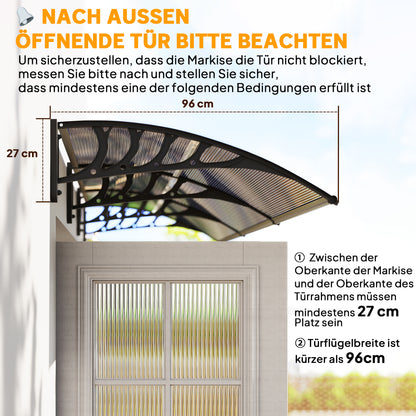 Outsunny Vordach für Haustür/Fenster, wetterfest, Braun, Aluminium/Polykarbonat, 303x96x27cm, Schwarz