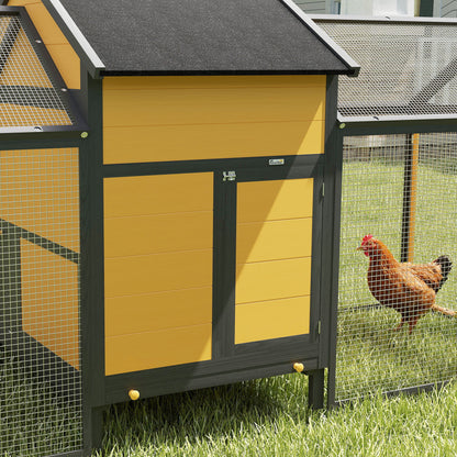PawHut Hühnerstall Kleintierstall 2 Außengehege, 1 Nistkasten, 2 Rampen, Asphaltdach, wetterbeständig, Gelb