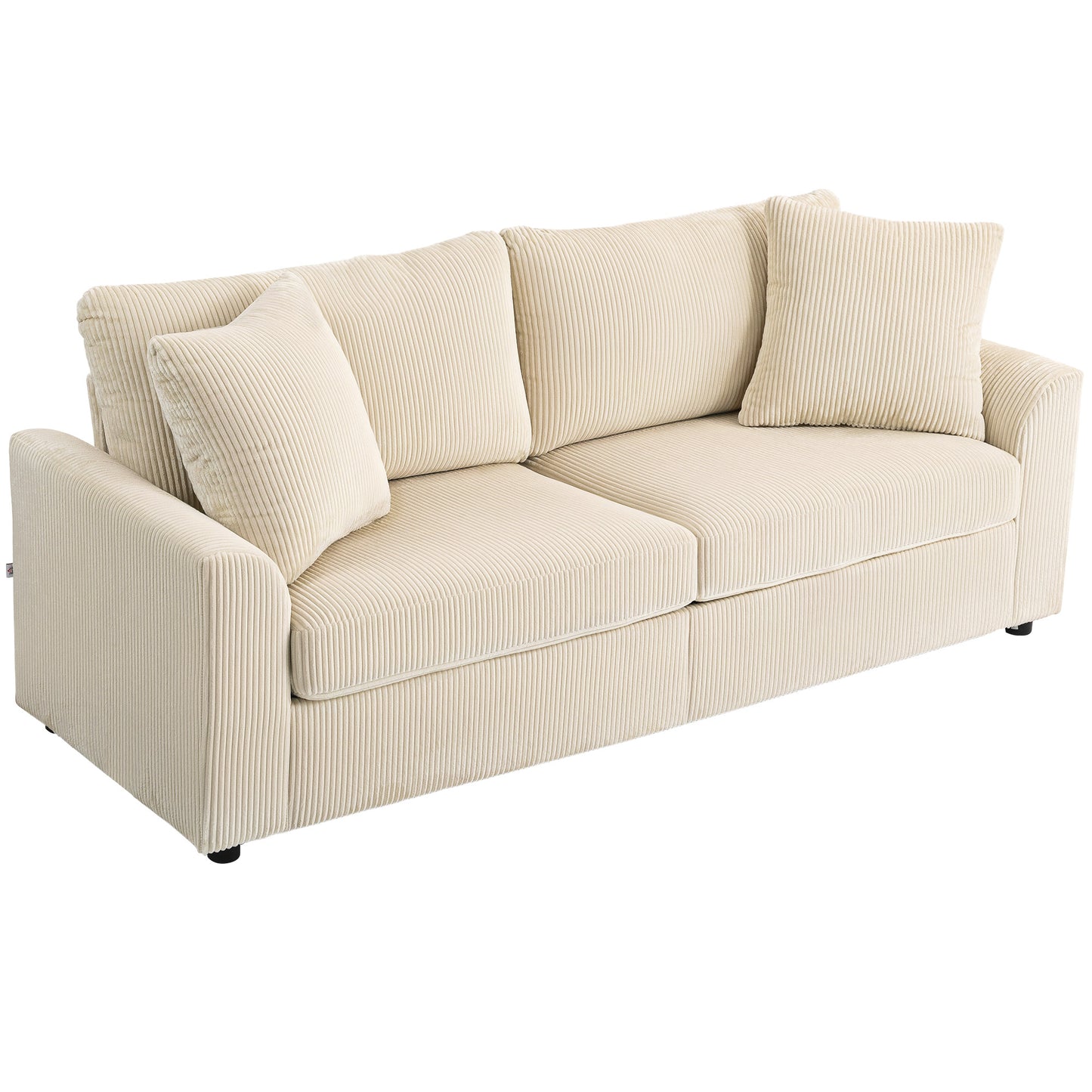 HOMCOM 3-Sitzer-Sofa mit Zierkissen, Cordsofa für Wohnzimmer, Schlafzimmer, 212 cm breit, Cremeweiß