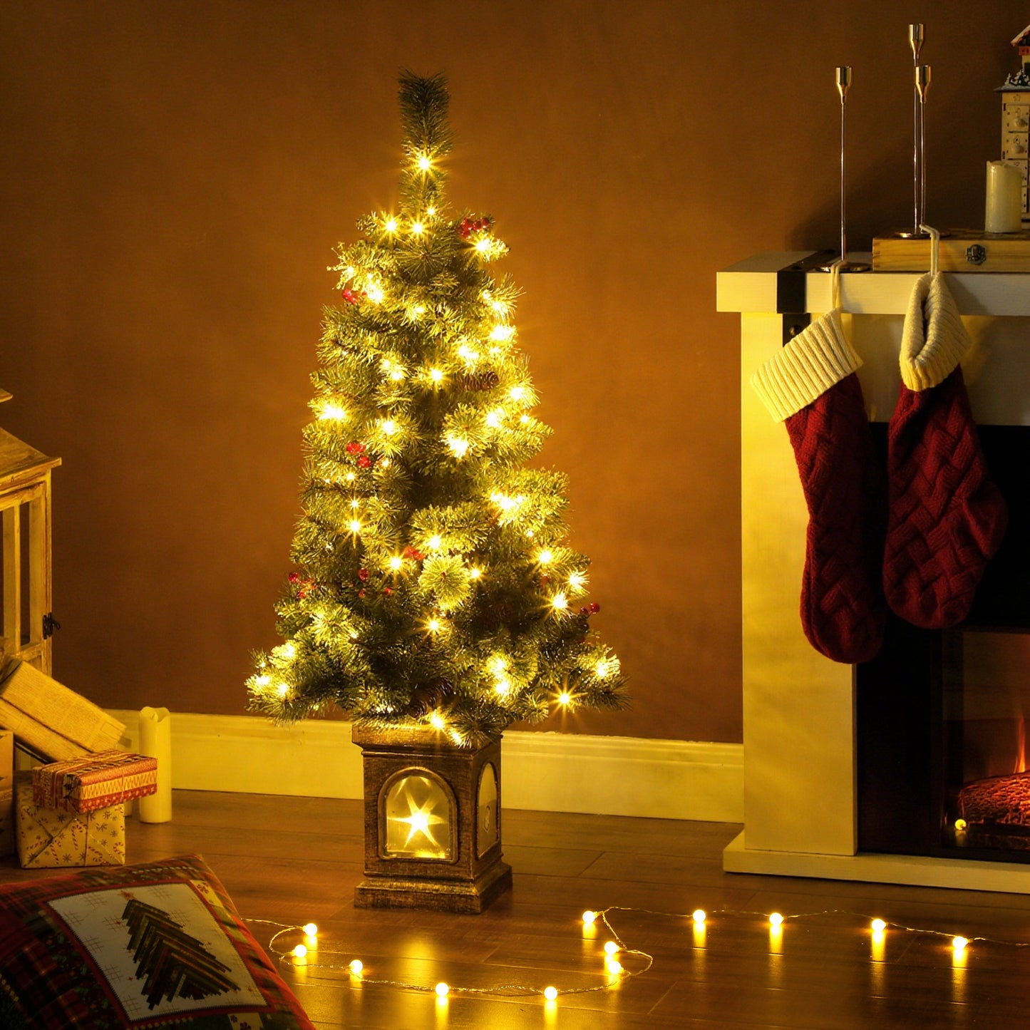 HOMCOM Künstlicher Weihnachtsbaum 120 cm Tannenbaum künstlich mit 100 LED Beleuchtung, 8 Modi, 214 Spitzen