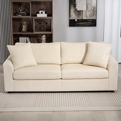 HOMCOM 3-Sitzer-Sofa mit Zierkissen, Cordsofa für Wohnzimmer, Schlafzimmer, 212 cm breit, Cremeweiß