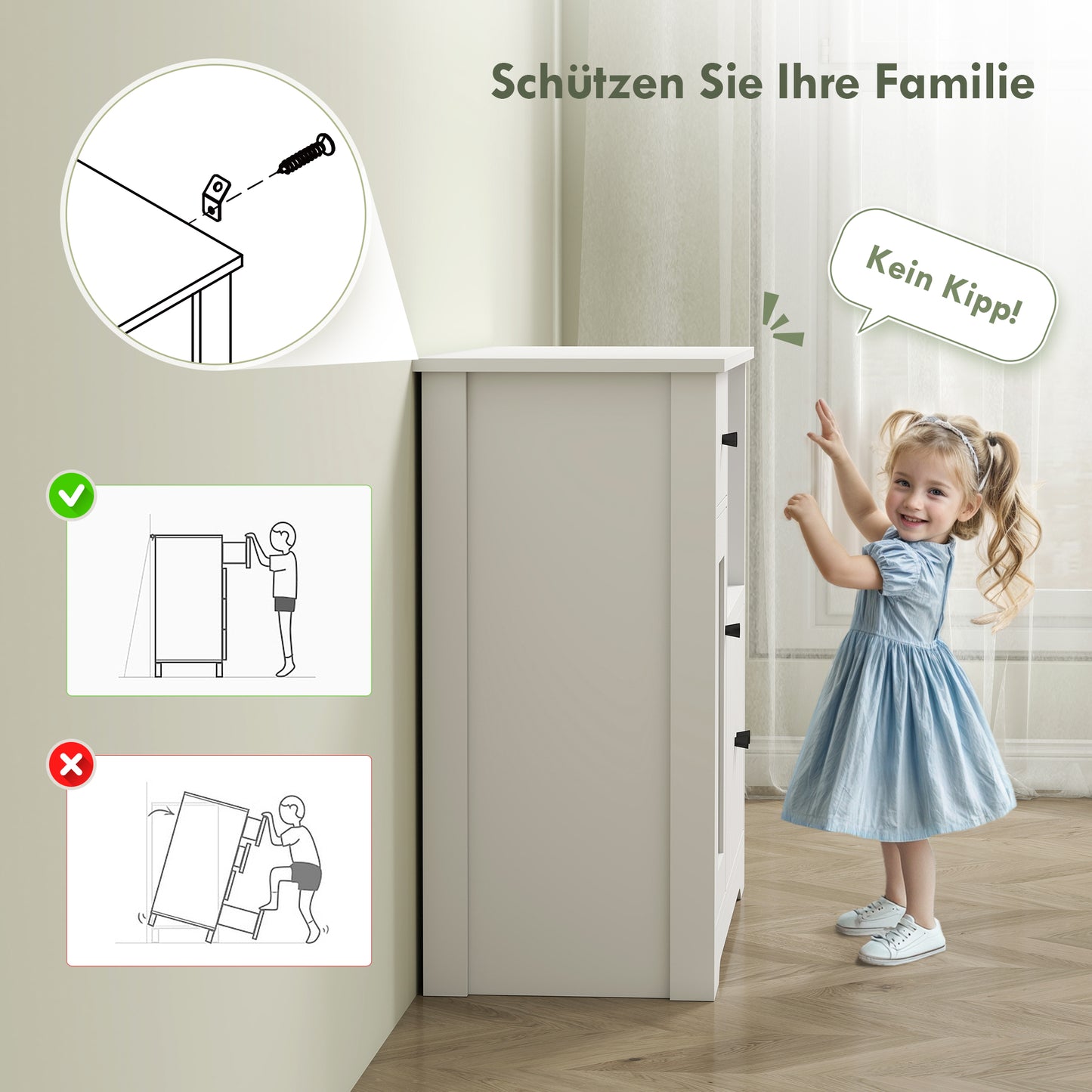 HOMCOM Küchenschrank mit Kabelloch, Kommode mit 2 Schränken, offenes Fach, Schublade, 80 x 35 x 72,2 cm, Spanplatte, Weiß