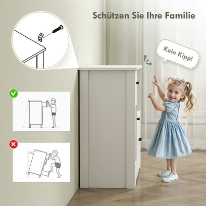 HOMCOM Küchenschrank mit Kabelloch, Kommode mit 2 Schränken, offenes Fach, Schublade, 80 x 35 x 72,2 cm, Spanplatte, Weiß