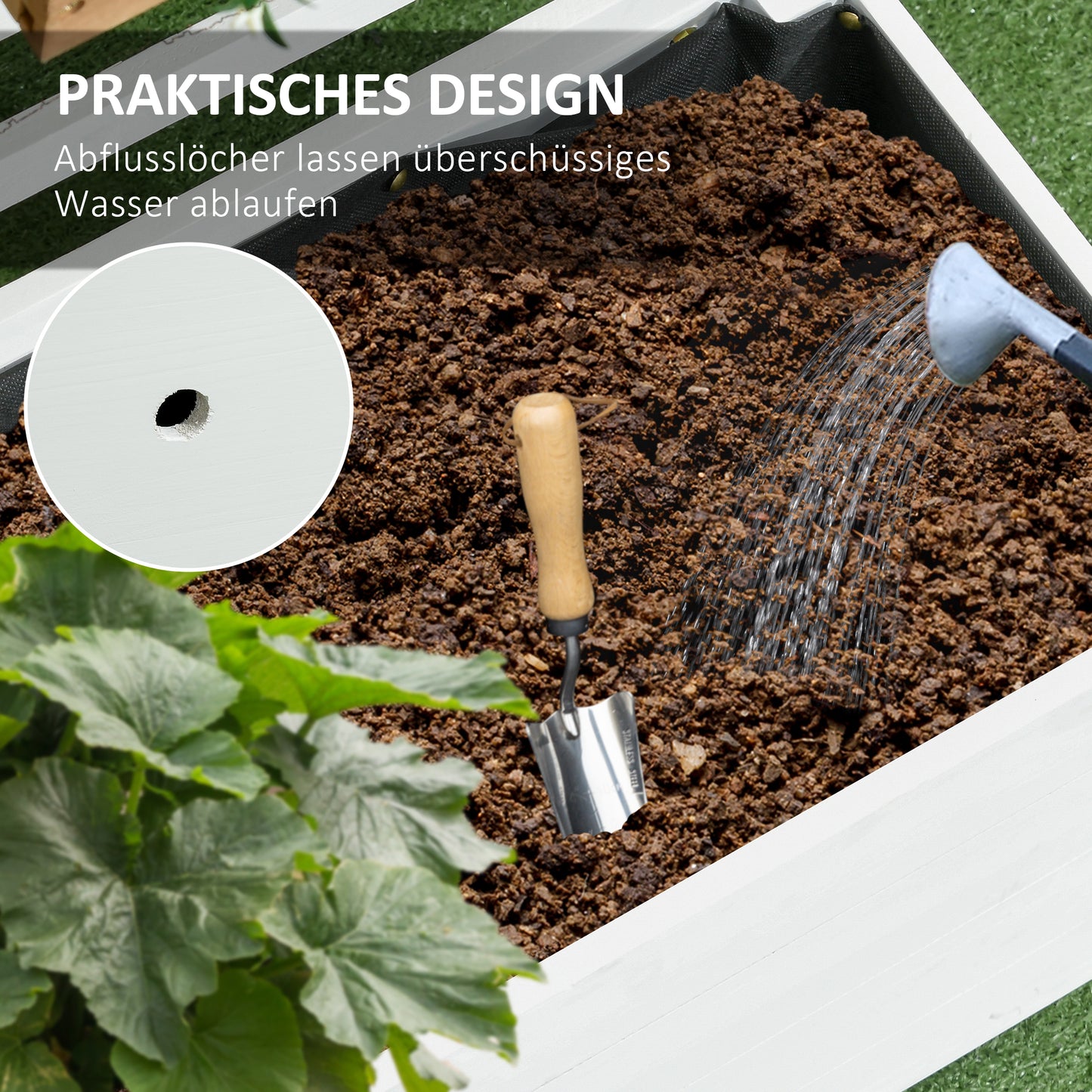 Outsunny Pflanzkasten mit Spalier, 4 Räder, Naturholz, wetterfeste Lackierung, weiß, 76 x 30 x 155 cm