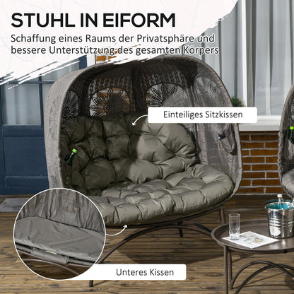 Outsunny Gartenmöbel-Set, 2 Korbsessel mit Beistelltisch, faltbar, Sitzauflagen, Metallgestell, Farbe: Sand