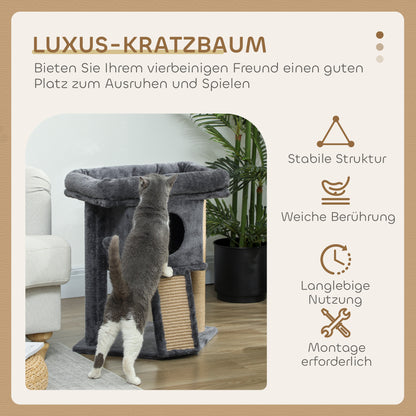 PawHut Kratzbaum mit Jute-Kratzmatte, Liegeplattform, Spielball, Katzenhaus, Beige, 40 x 40 x 57 cm