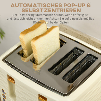 HOMCOM 2-in-1 Toaster- und Wasserkocher-Set, 7 Bräunungsstufen, Auftau- und Aufwärmfunktion, Beige