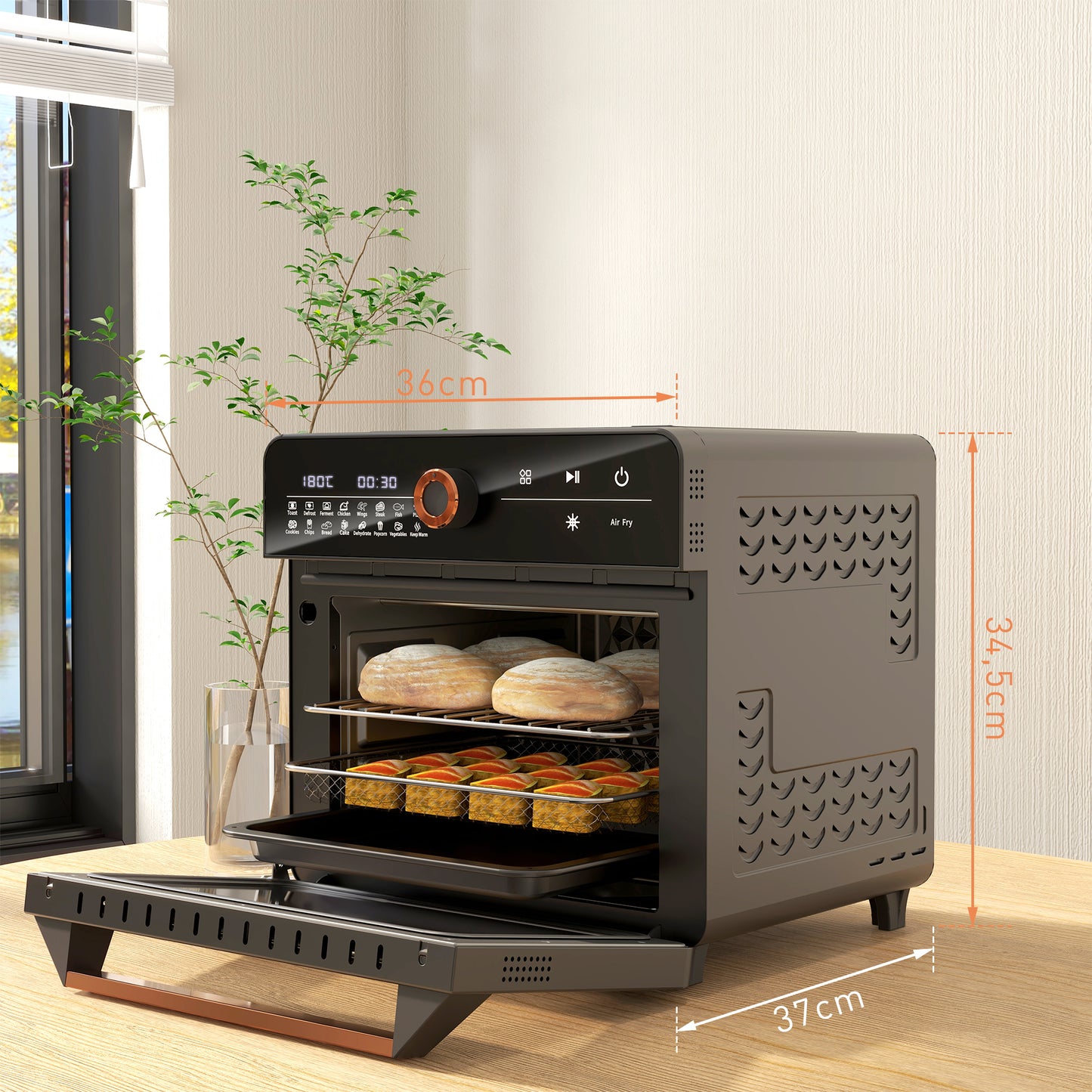 HOMCOM Minibackofen 20L, Mini Ofen, 40-220°C, 17 Modi, Timer, 36x37x34,5cm, Schwarz