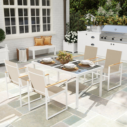 Outsunny 5-teiliges Ess-Set, Outdoor-Tisch aus Hartglas, 4 Stühle, wetterbeständig, Stahlrahmen, Terrassenmöbel, Mehrfarbig