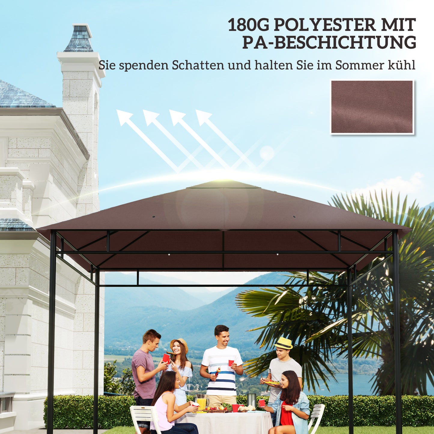 Outsunny Ersatzdach für Gartenpavillon, Polyester, 2,98 x 2,95 m, Kaffee