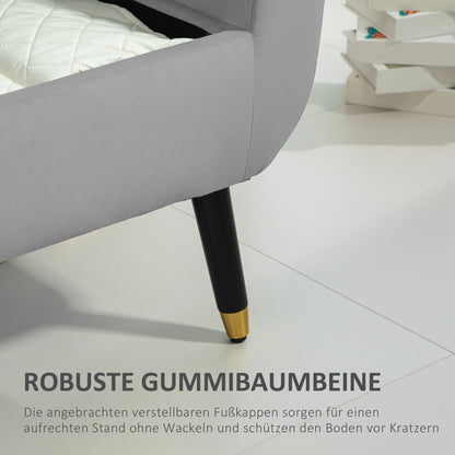 HOMCOM Sitzbank mit Stauraum und Armlehnen, Truhenbank, samtartiges Polyester, Kautschukholz, Hellgrau, 107 x 42 x 65 cm