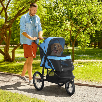 PawHut Hundewagen Hundetrolley mit Jogger-Funktion bis 20 kg Klappbar Netzfenster, Ablagekorb, Blau, 111 x 58 x 107 cm
