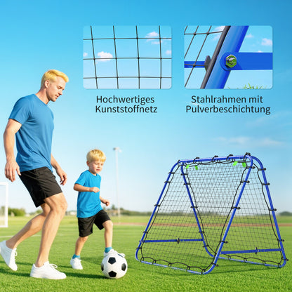 HOMCOM Rebounder für Fußball, verstellbar Prellwand mit 5 Winkelpositionen und Rückprallwand Netz, 100 x 68-95cm Kickback Tor Fußballtor für Jugendliche, Rückprallwand für Handball Training, Blau