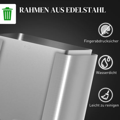 HOMCOM Mülleimer mit 3 x 20 L Fächern, Deodorant-Deckel, fingerabdrucksicher, Soft-Close, herausnehmbar, Silber