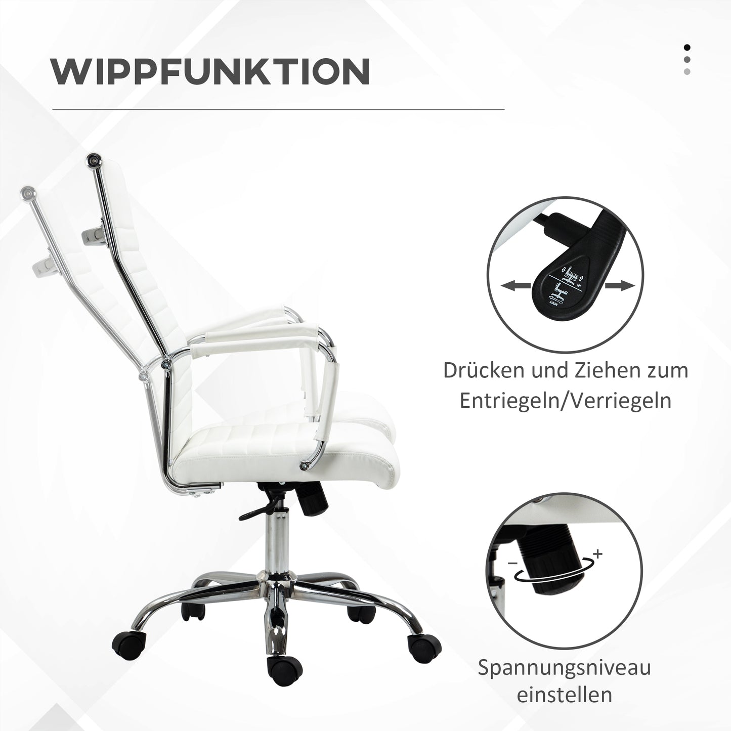 Vinsetto Bürostuhl ergonomisk Schreibtischstuhl med Wippfunktion Chefsessel höhenverstellbarer Drehstuhl gepolstert Konstledare Schaumstoff Weiß 54 x 62 x 104-114 cm